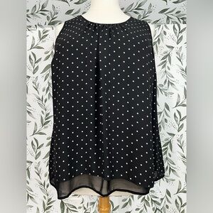 Danielrainn Polka Dot Tie-up Neck Black Blouse Plus Size 2X Top Pleated #E